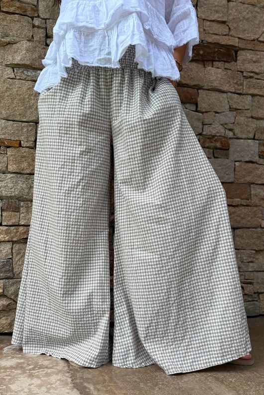Arbi Gingham Palazzo Pant Mocha